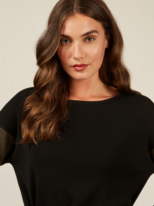 Elenamiro&nbsp;: Chandail &agrave; bordures en lurex Noir_1