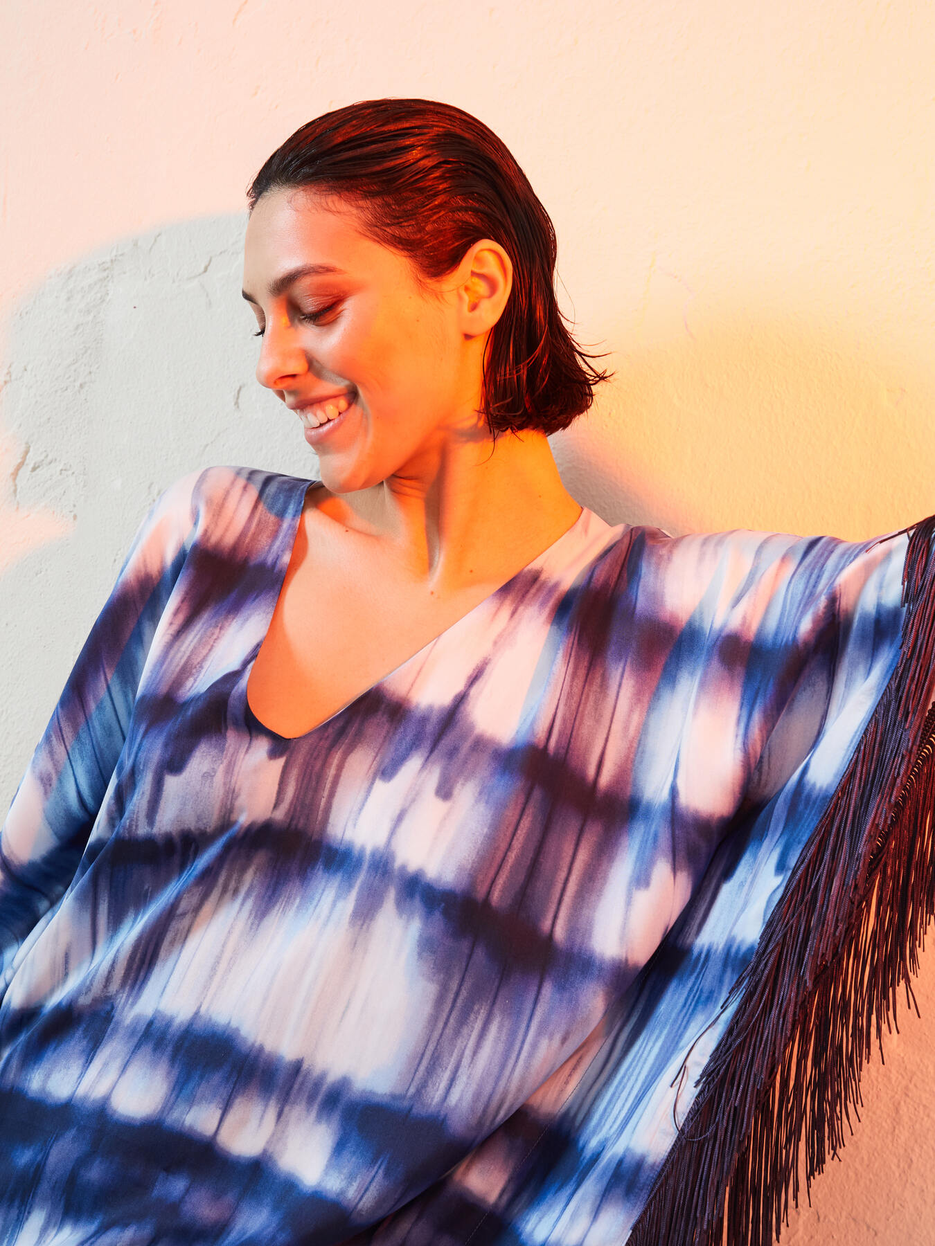 Poncho imprimé à franges Lisa Von Tang pour Elena Miro image number 2