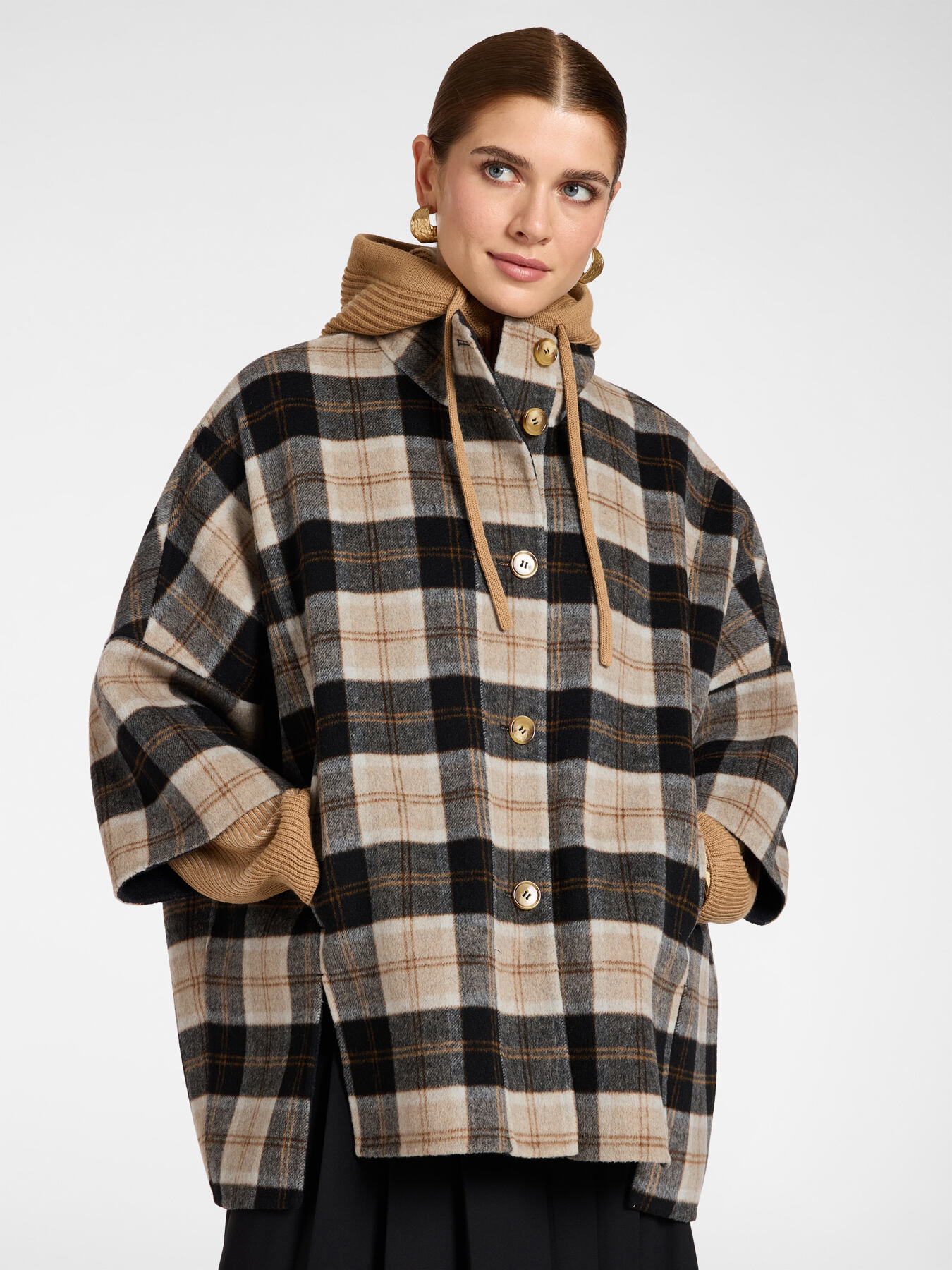 Wool-blend double check cape image number 0