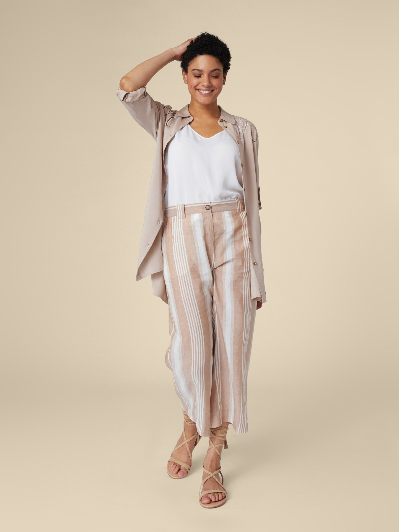 Linen and lyocell striped trousers image number 0