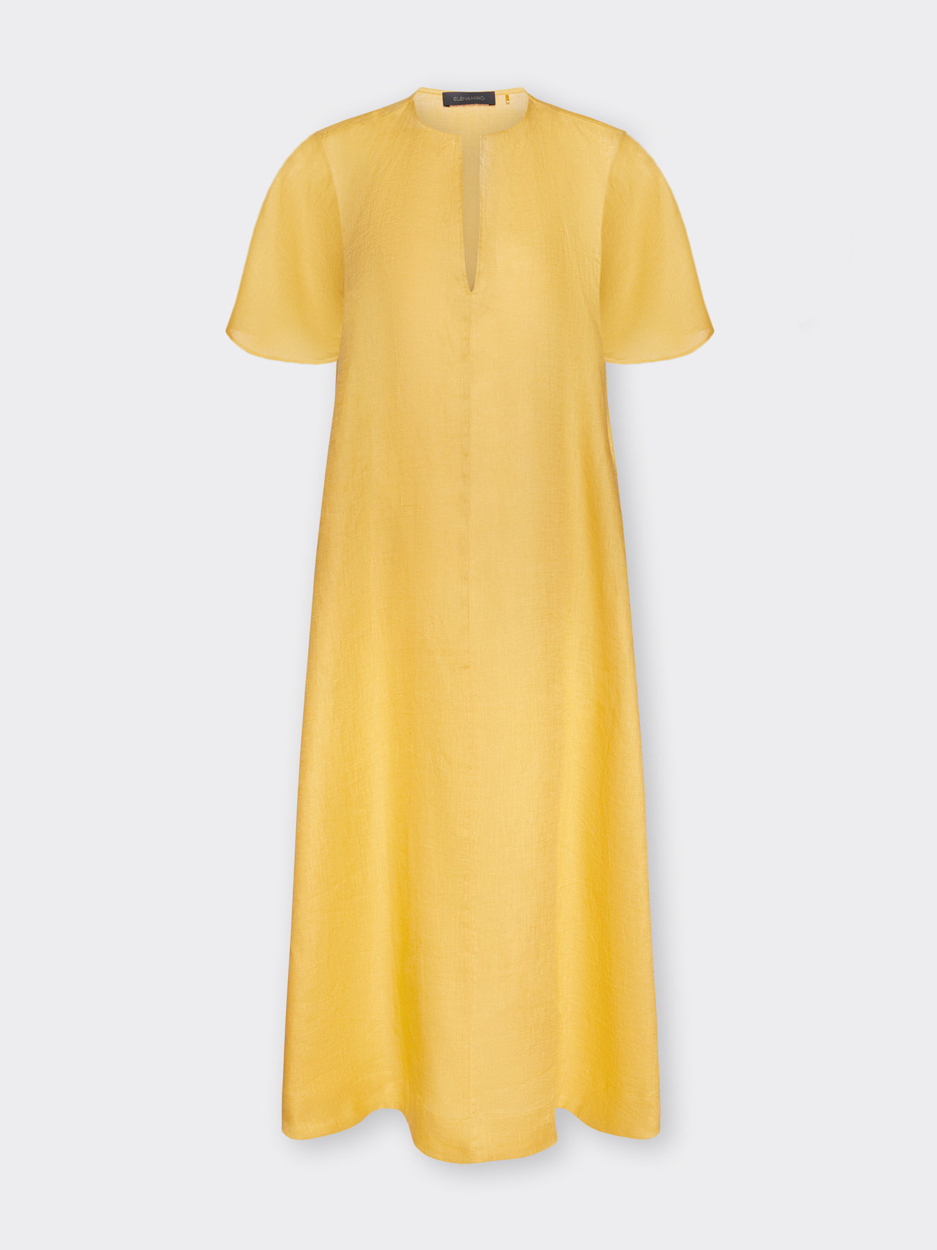 Langes Leinenkleid mit V-Ausschnitt