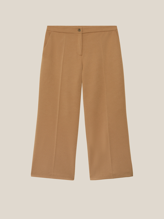 Pantaloni cropped in tessuto diagonale