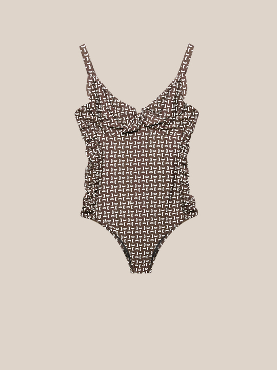 Elenamiro: Fato de banho inteiro com estampa &eacute;tnica Castanho_2