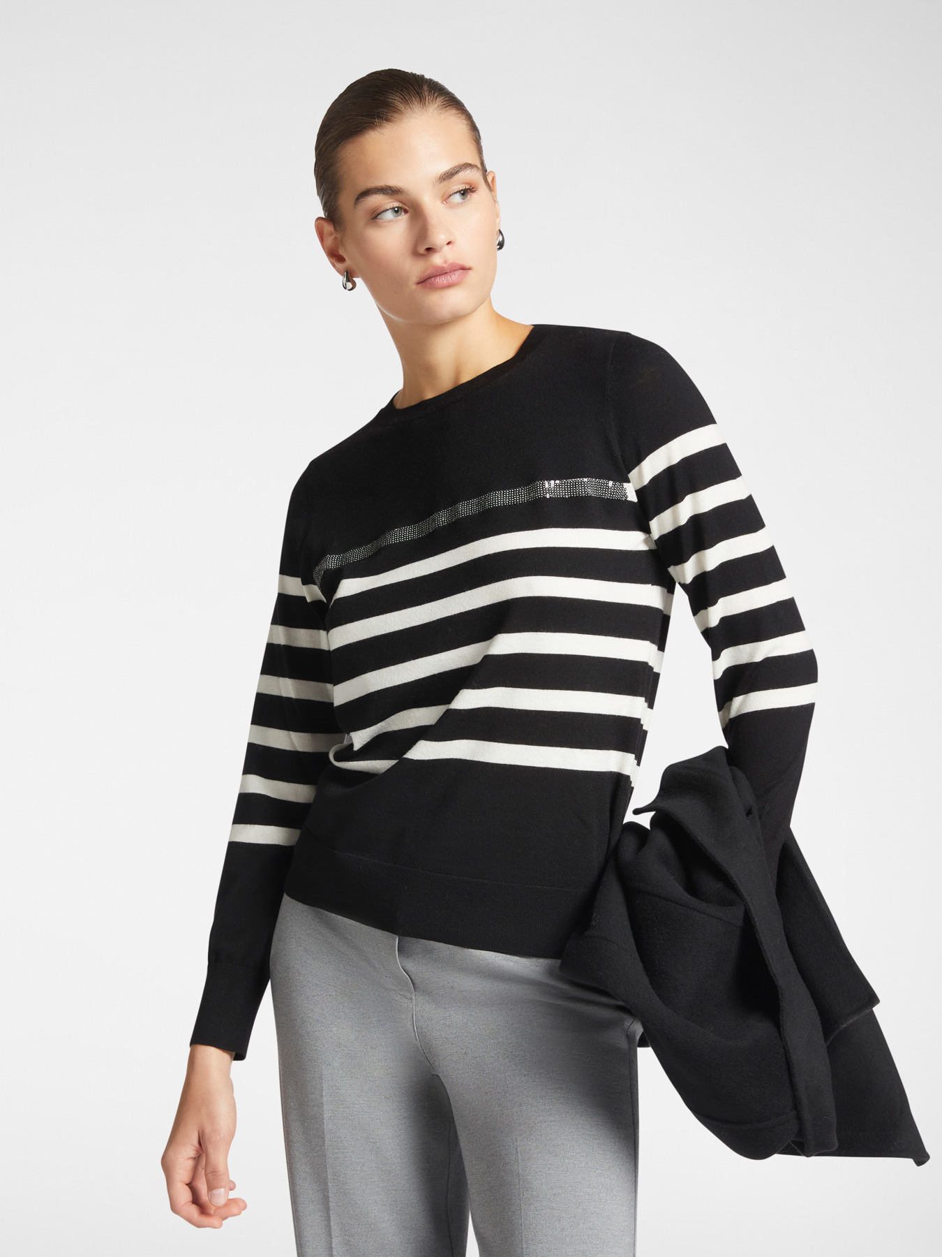 Striped sweater with embroidery image number 0