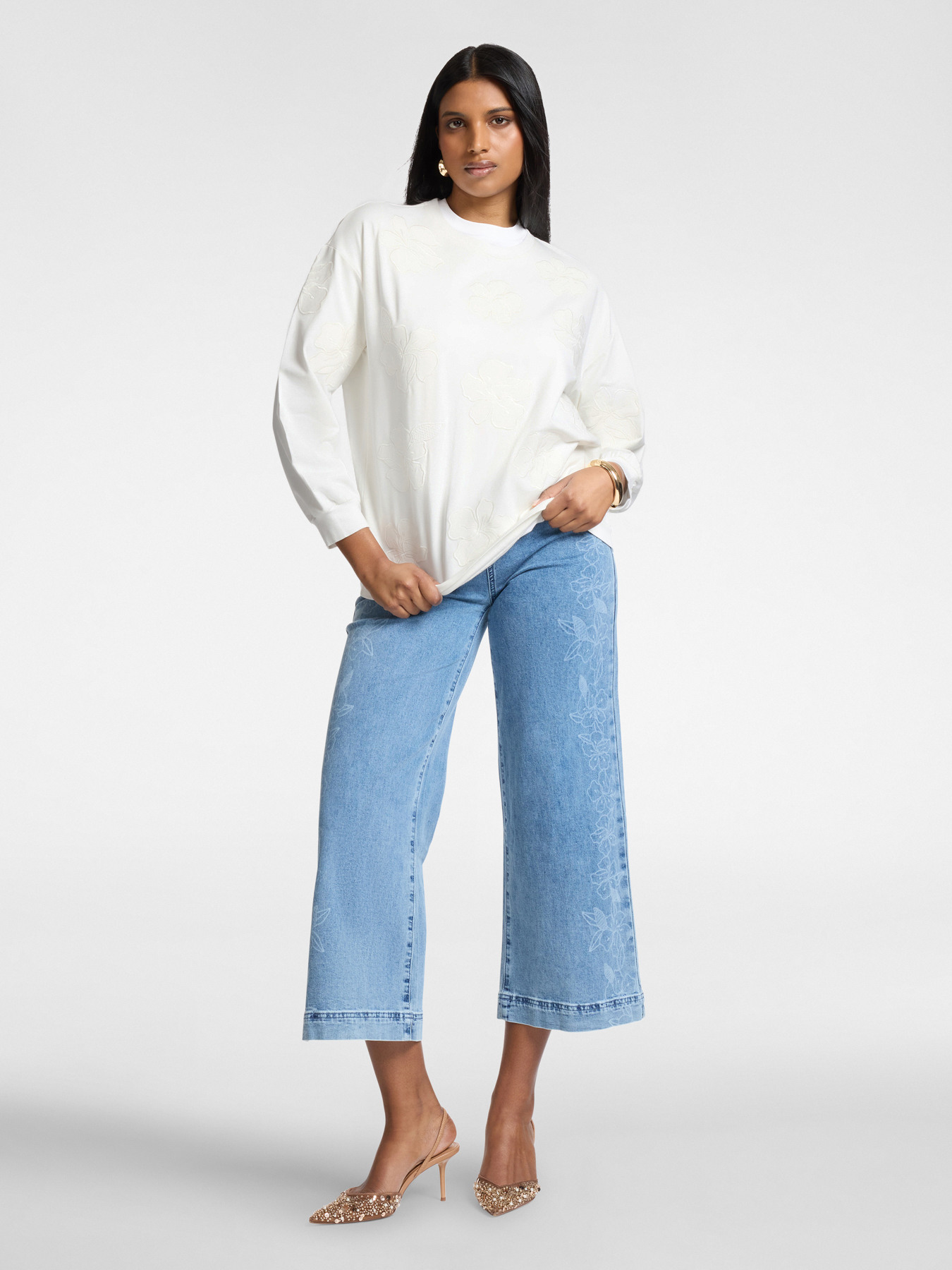 Rundhals-Sweatshirt aus Baumwolle mit Stickereien image number 2