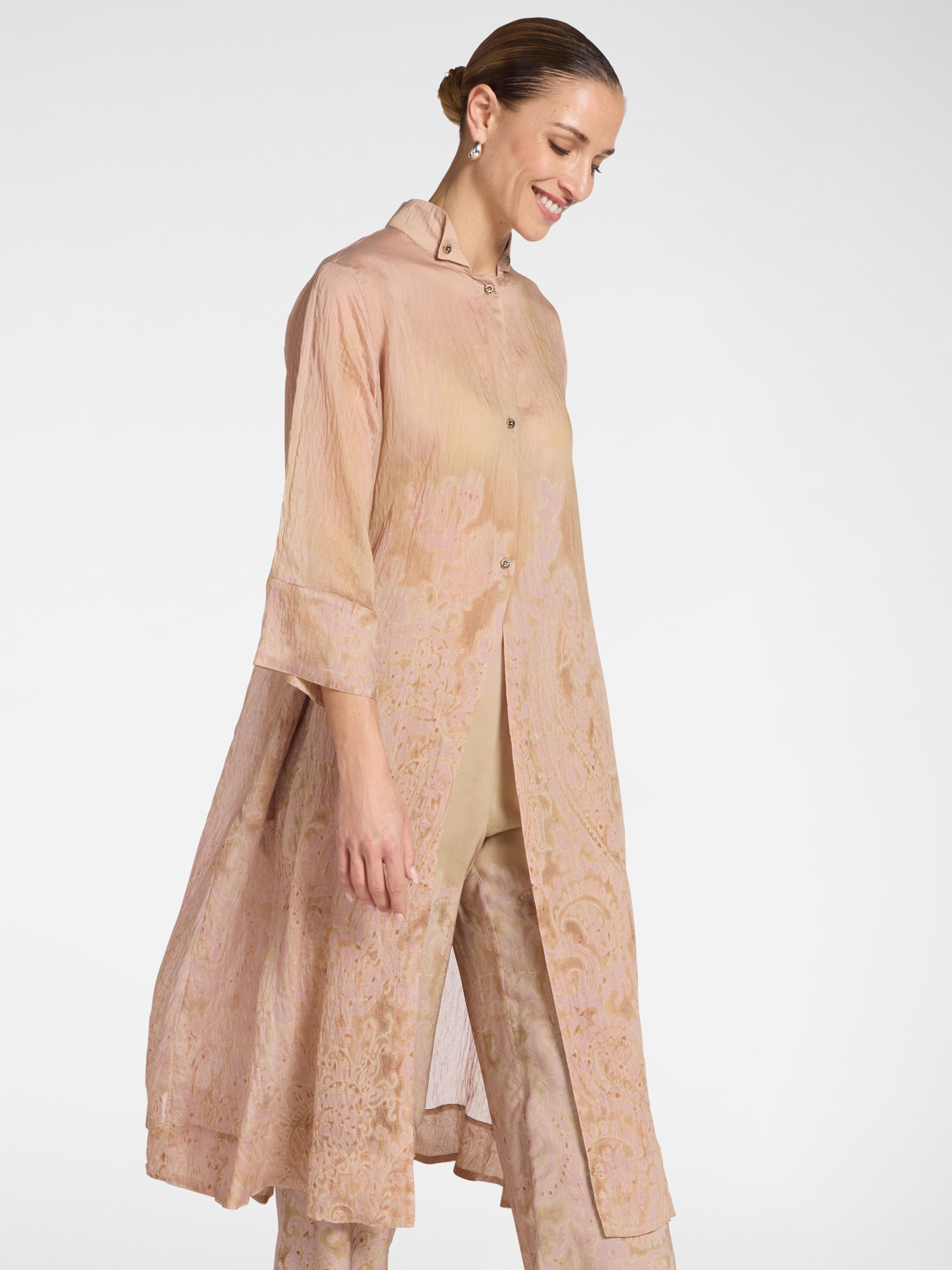 Camicia lunga in organza stampata image number 2