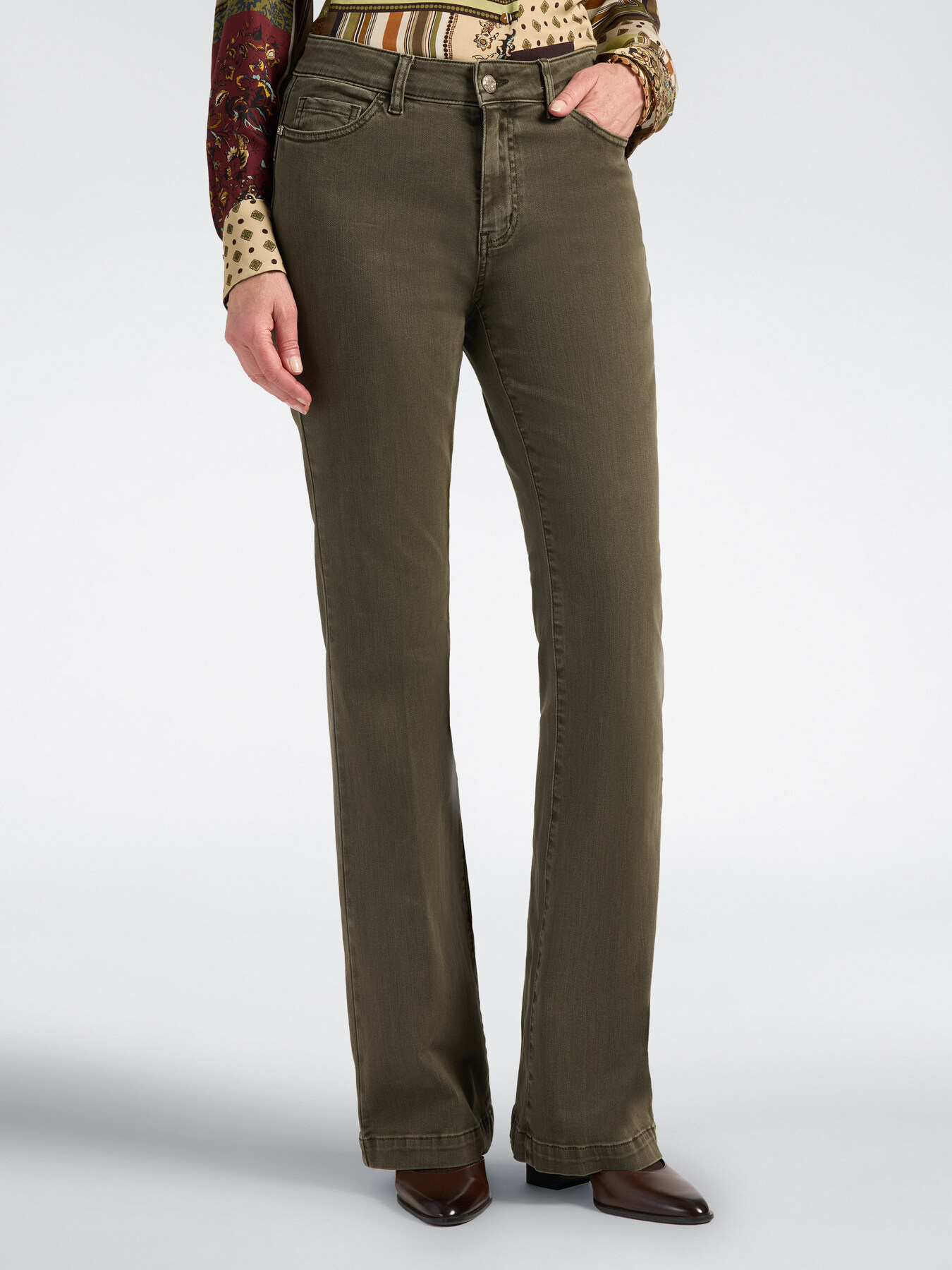 Pantalon flare en drill m&eacute;lang&eacute; coton image number 2