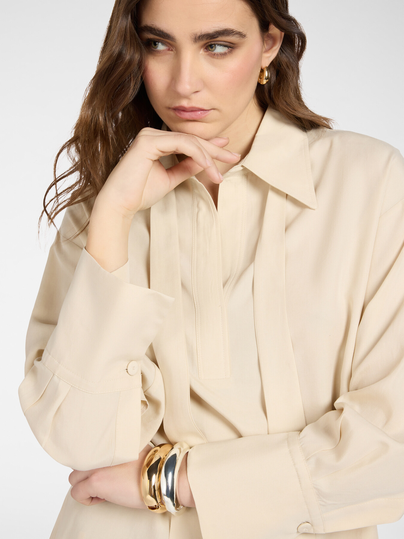 Linen blend shirt with sash image number 3