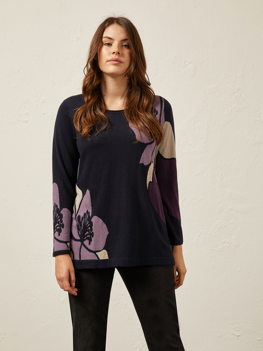 Elenamiro&nbsp;: Chandail avec incrustations florales Bleu_1