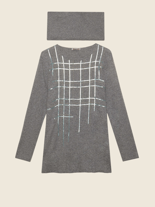 Elenamiro&nbsp;: Chandail avec broderie &agrave; col boule Gris_2