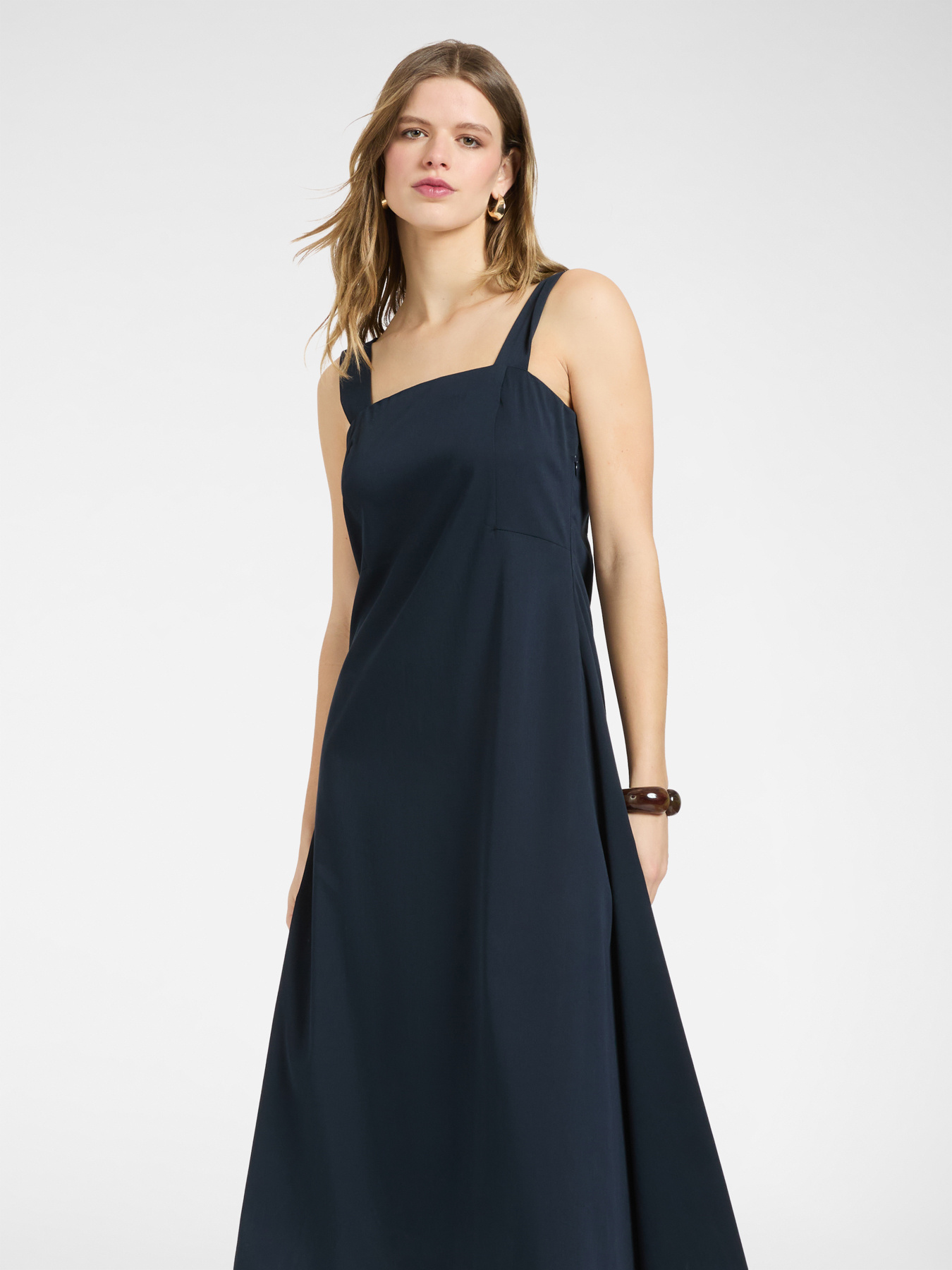 Langes Kleid aus Baumwollmischsatin image number 0