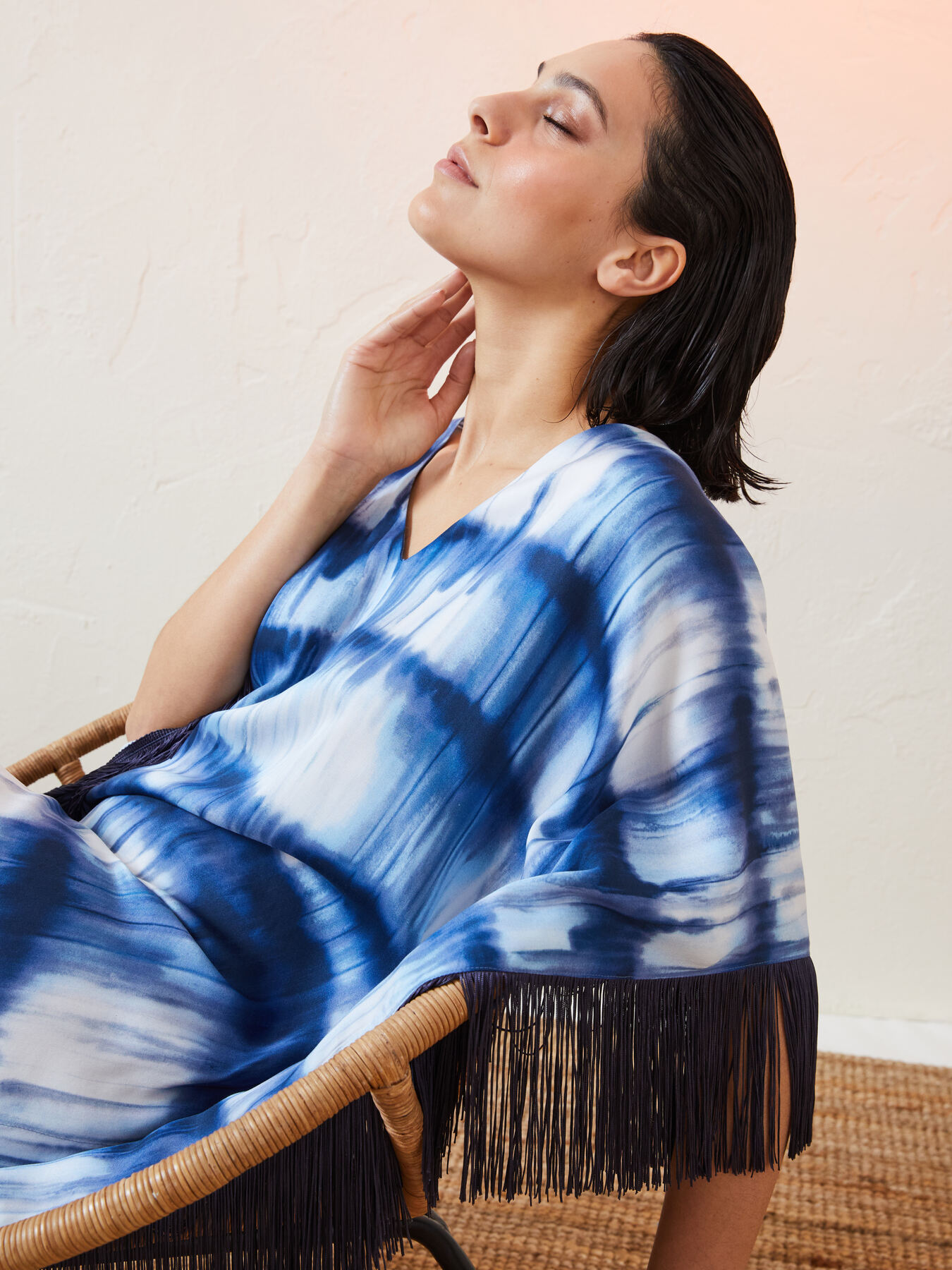 Poncho imprimé à franges Lisa Von Tang pour Elena Miro image number 4