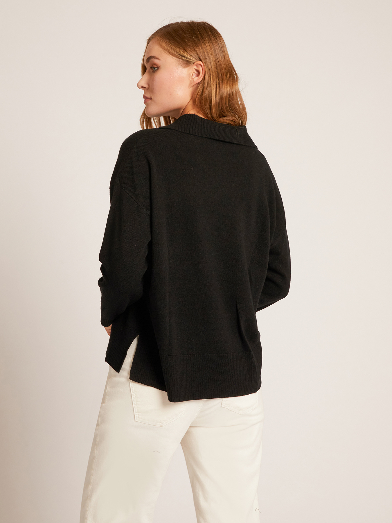 Polo in maglia traforata senza bottoni in cotone extrafine, BIANCO