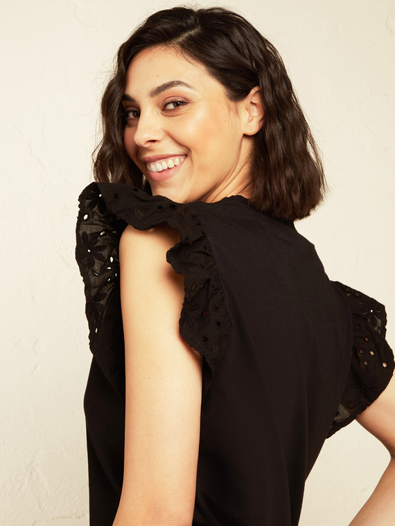 Elena Mirò T-shirt con scritta e maniche in sangallo Donna