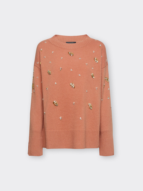Pull ras du cou en pure laine avec broderie