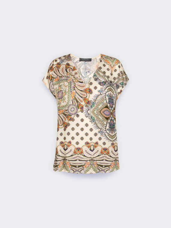 Bluse aus bedruckter Viskose mit V-Ausschnitt