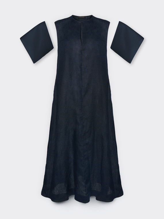 Robe longue en lin avec d&eacute;collet&eacute; en V