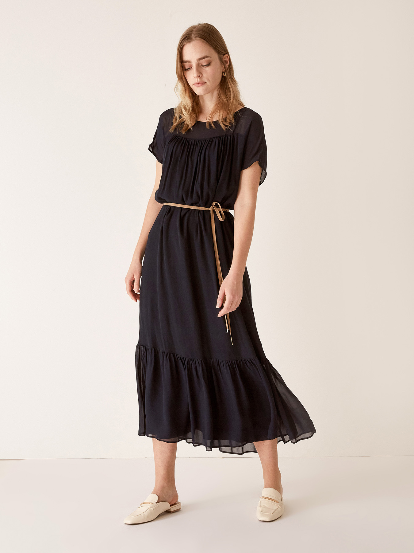 Abito lungo in marocaine e georgette image number 0