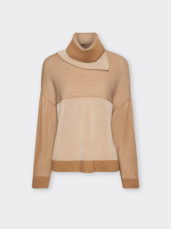 Zweifarbiger Rollkragenpullover aus reiner Wolle