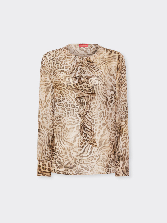 Chemisier &agrave; imprim&eacute; animalier avec jabot