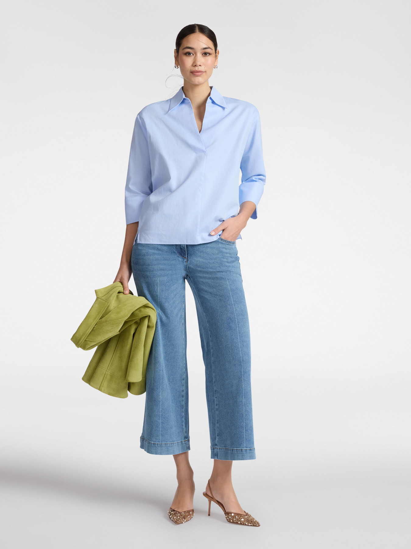 Camicia in popeline maniche tre quarti image number 2