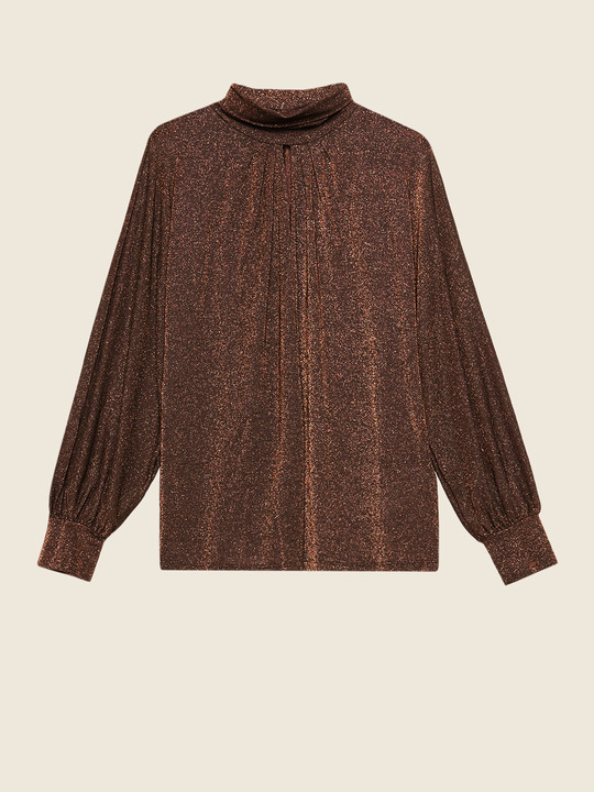 Elenamiro&nbsp;: T-shirt &agrave; col roul&eacute; en lurex Marron_1
