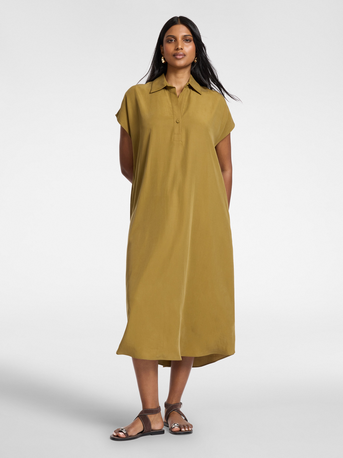 Long dress in lyocell and linen image number 2