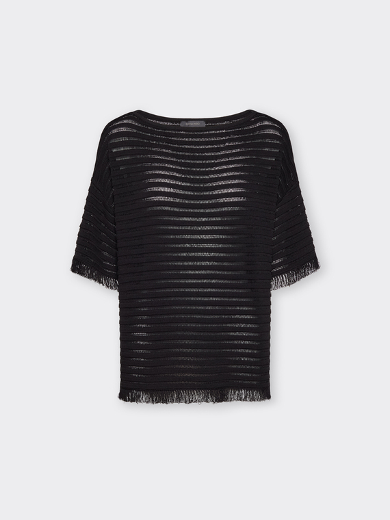 Maglia misto viscosa traforata a righe