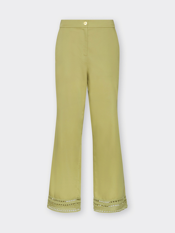 Pantaloni misto cotone con pizzo