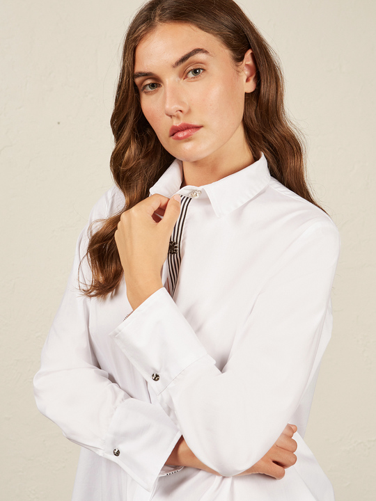 Elenamiro&nbsp;: Chemise avec bord &agrave; rayures Blanc_1