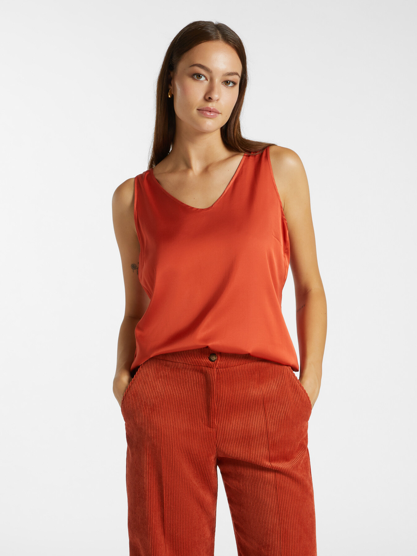 Stretch viscose V neck top image number 0