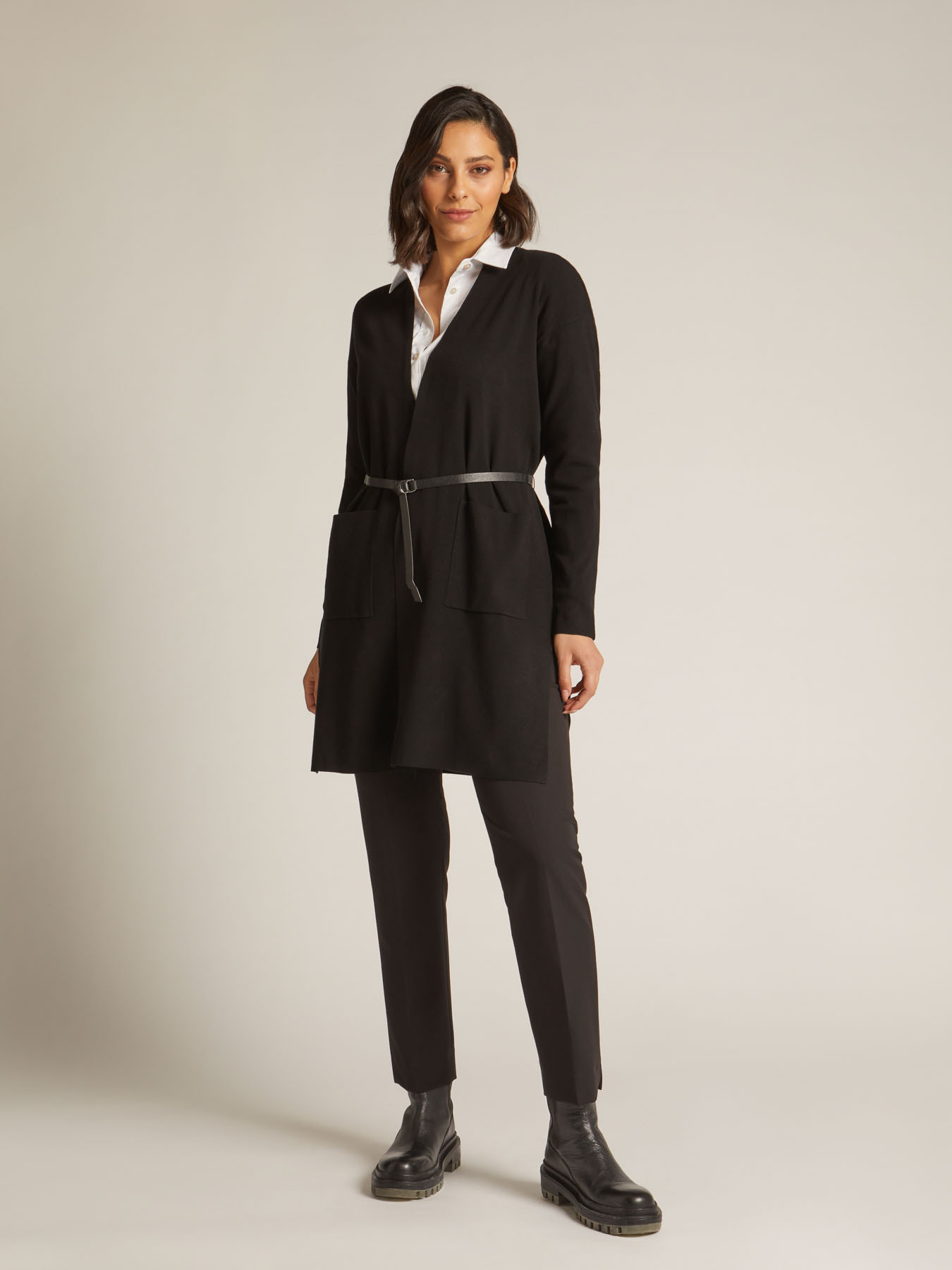 Cardigan lungo con cintura image number 2