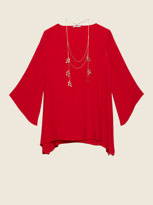 Elenamiro&nbsp;: Blouse m&eacute;lang&eacute; soie avec collier Rouge_1