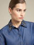 Denim shirt with hand embroidey on the collar image number 2