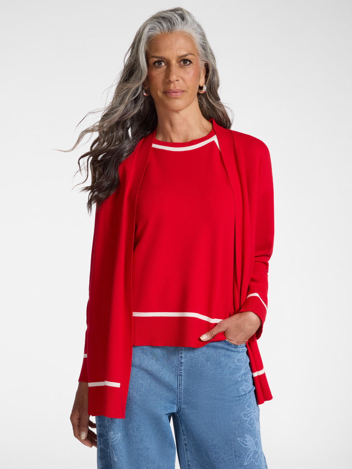 Cardigan en m&eacute;lange de viscose avec d&eacute;tails ray&eacute;s image number 0