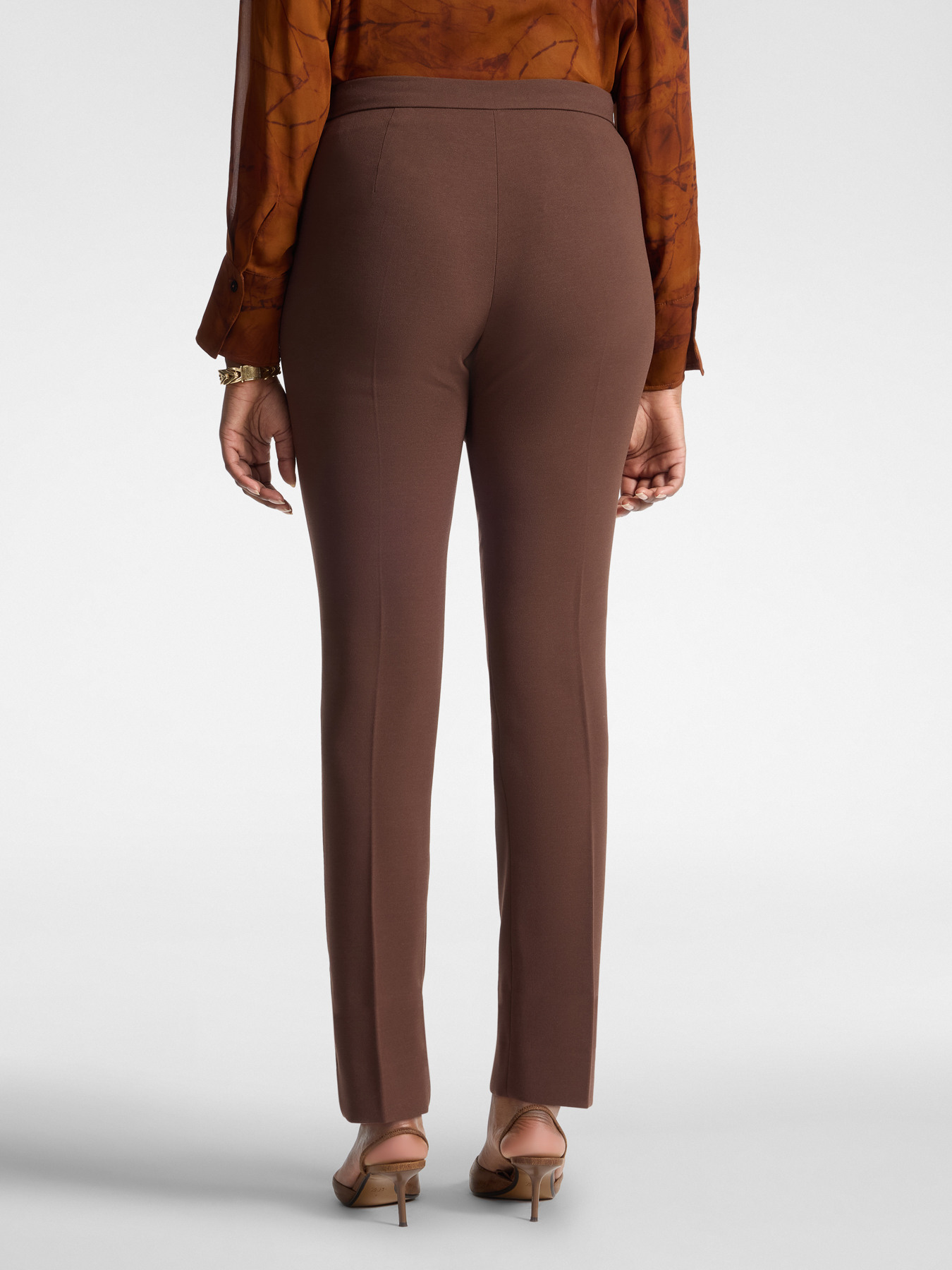 Slim-fit trousers in cotton-blend cr&ecirc;pe image number 1