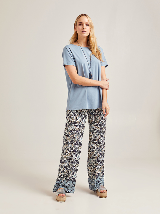 Elenamiro: Cal&ccedil;as retas estampadas com borda Cinzento_1