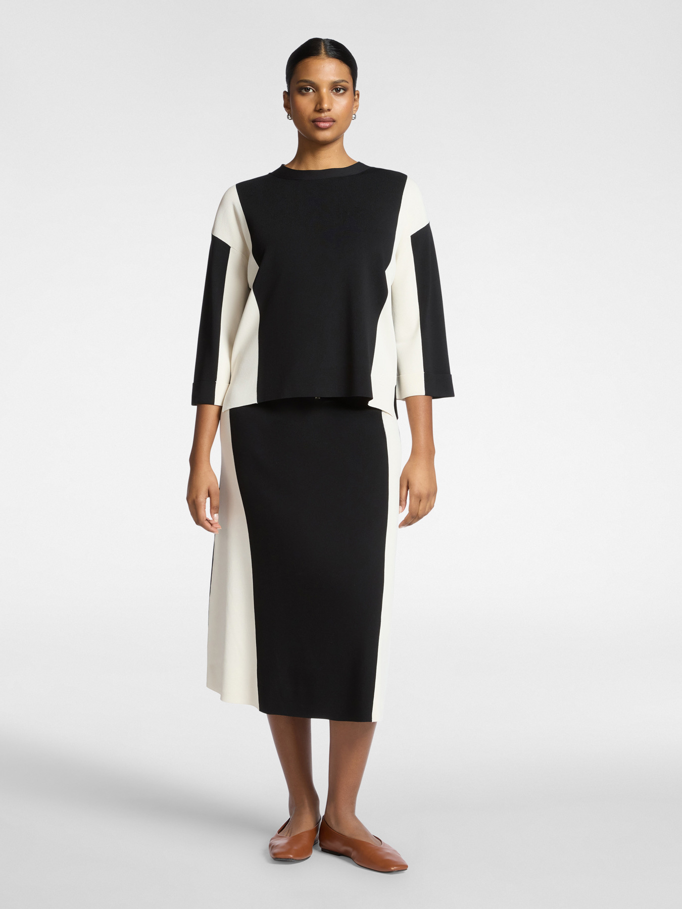 Saia l&aacute;pis de viscose com blocos de cor image number 0