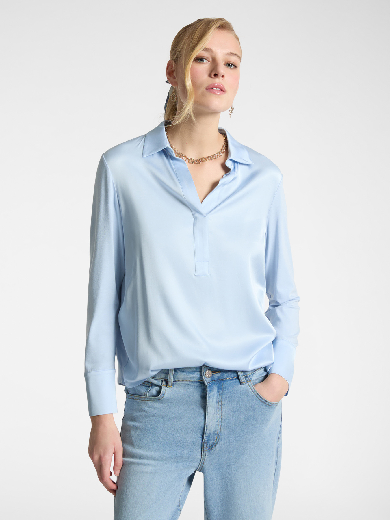 T-shirt polo in raso e jersey image number 0