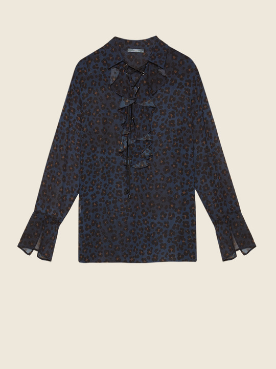 Elenamiro: Blusa manchada com babados e cruzamento Azul_1