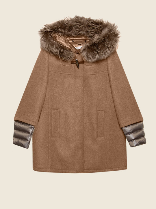 Elenamiro&nbsp;: Blouson en deux tissus avec fourrure Marron_1