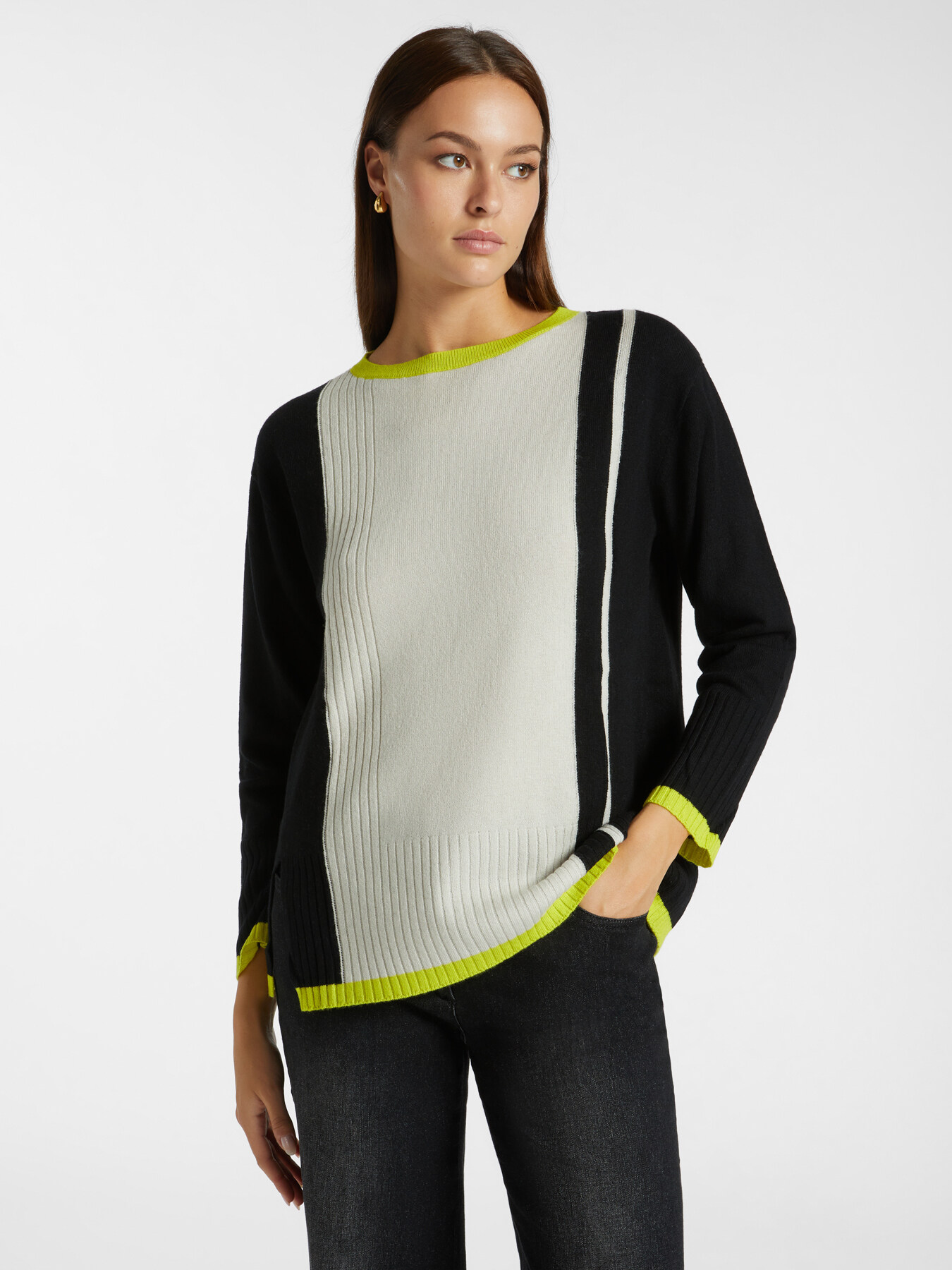 Color block sweater in pure wool image number 0