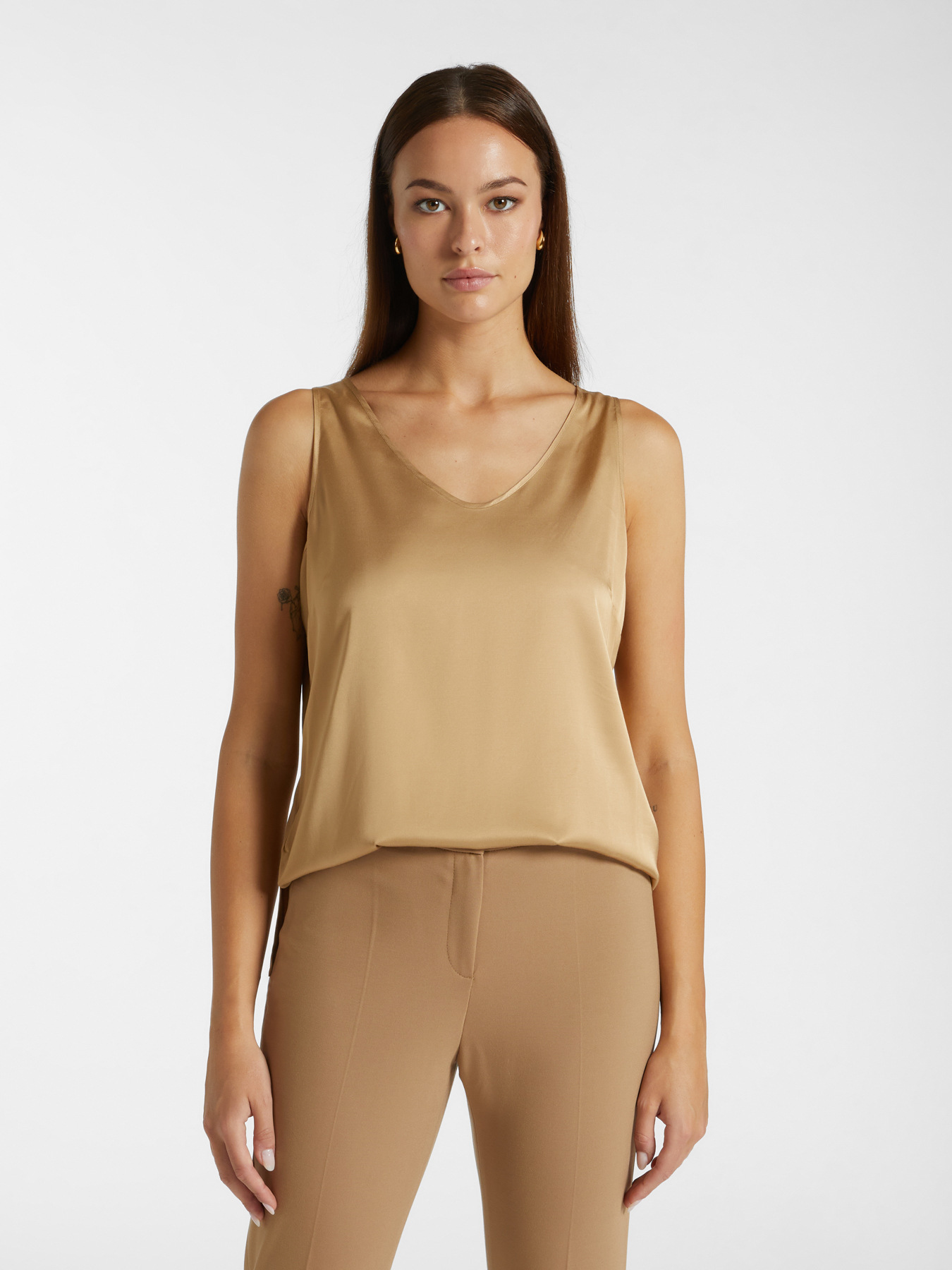 Stretch viscose V neck top image number 0