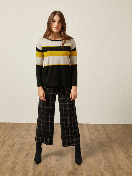 Elenamiro&nbsp;: Pantalon cropped &agrave; carreaux Noir_1