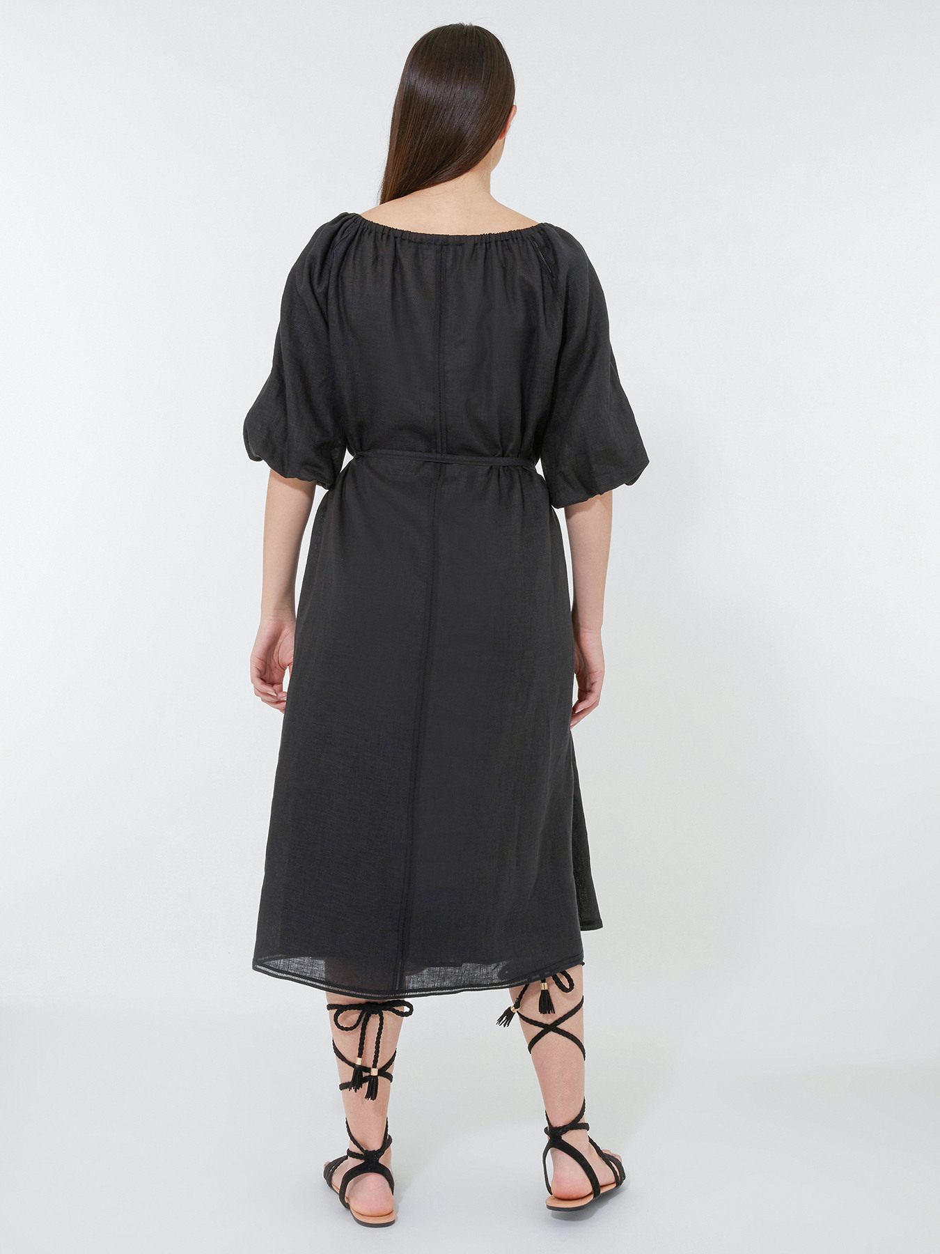 VESTIDO DE LINHO COM CINTO image number 1