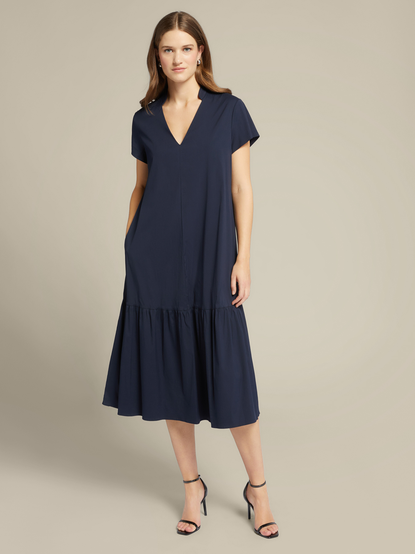 Vestido em popeline com folho image number 0