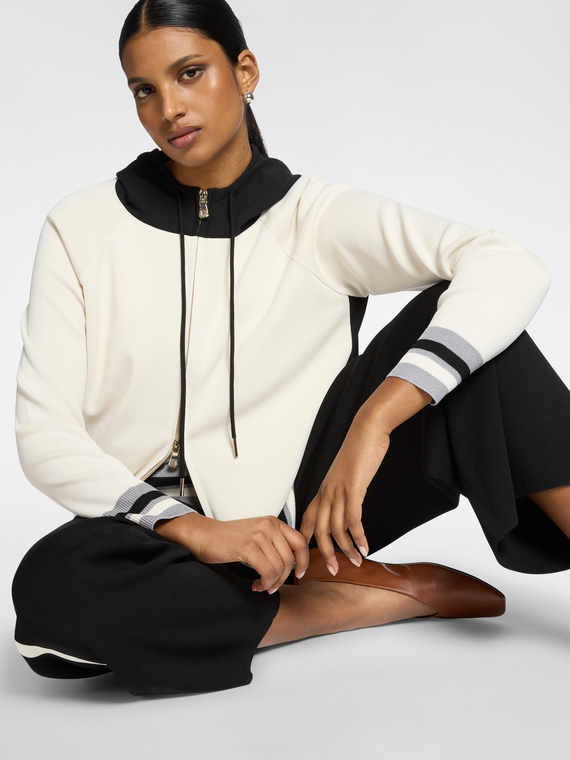 Hooded zip-up viscose blend cardigan