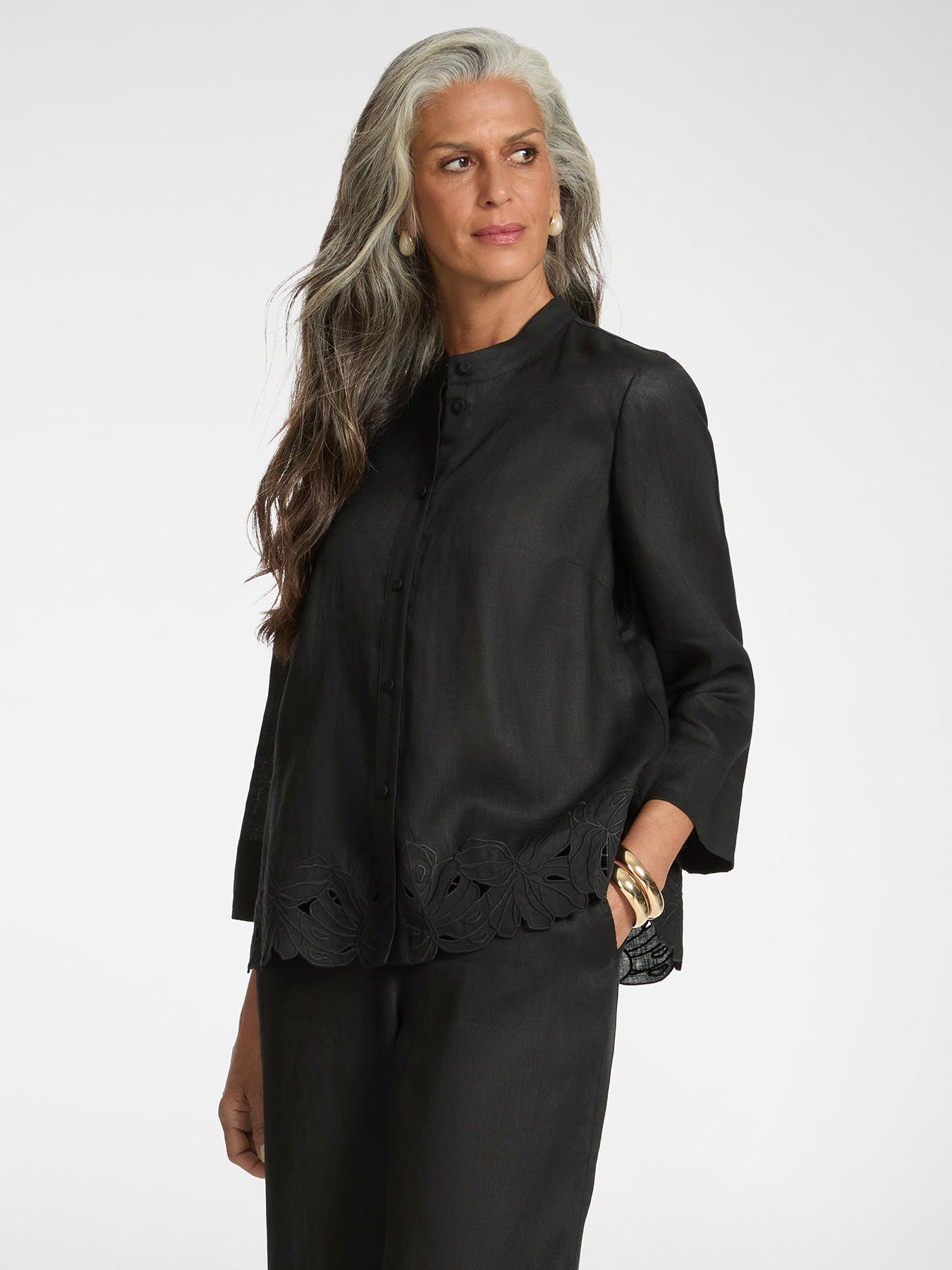 Camicia in lino con ricami image number 0