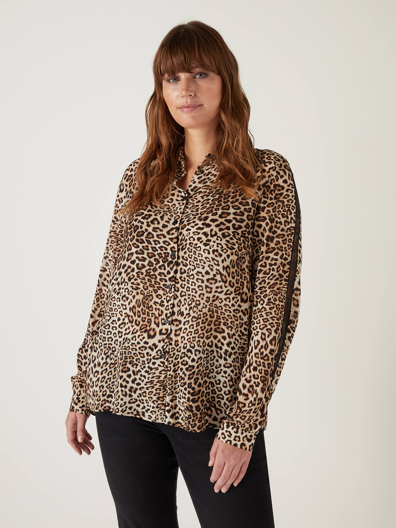 Camicia animalier con pizzo image number 0