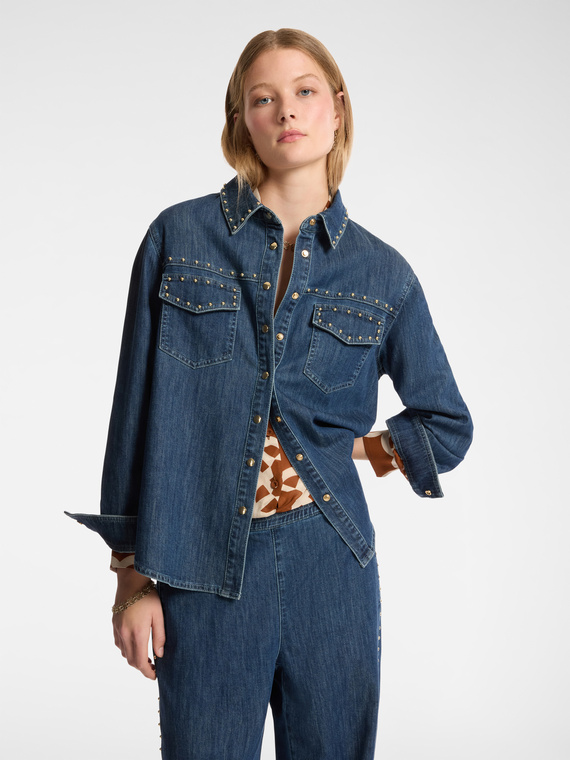 Denim shirt with studs